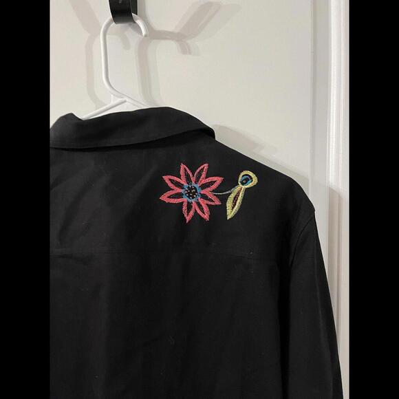 White Stag Embroidered‎ Jacket Black Denim Long Sleeve Button Large Floral Retro - Picture 7 of 9